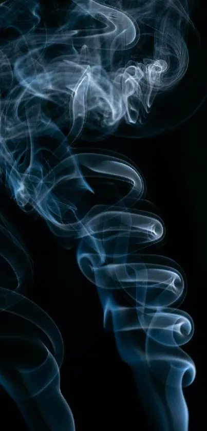 Elegant swirling blue smoke against a black background for mobile wallpaper.