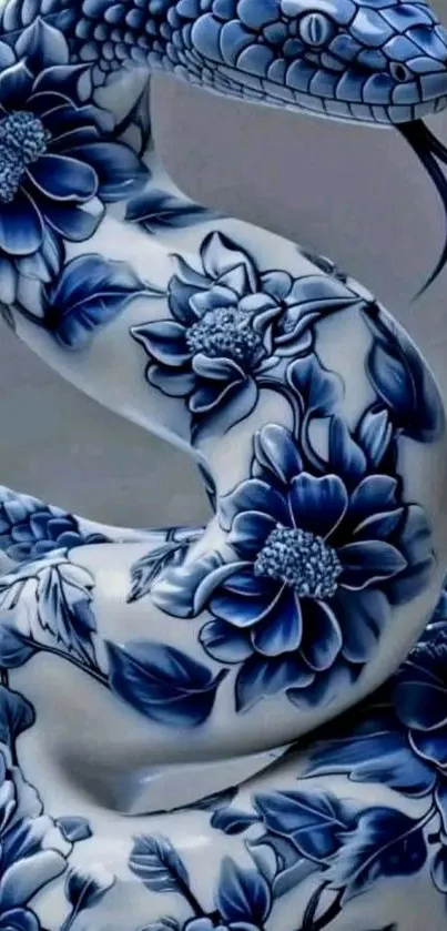 Blue snake with floral pattern wallpaper
