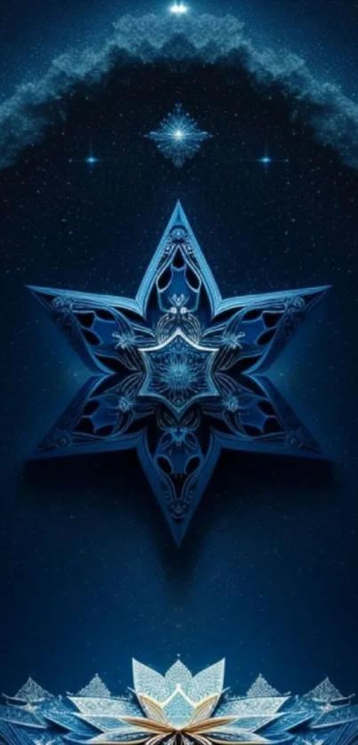 Elegant blue star design on a dark background, perfect for mobile wallpaper.