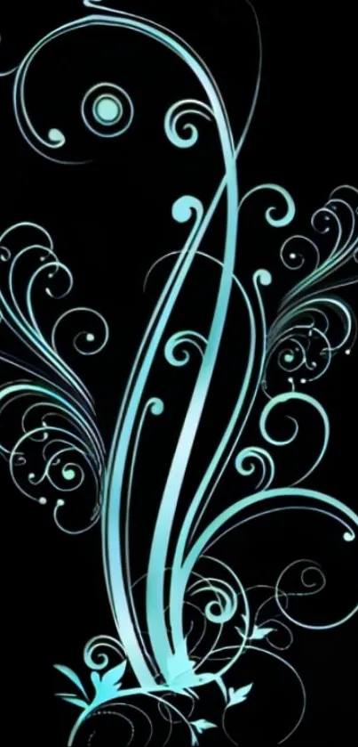 Elegant blue swirl design on a dark background wallpaper for mobile devices.