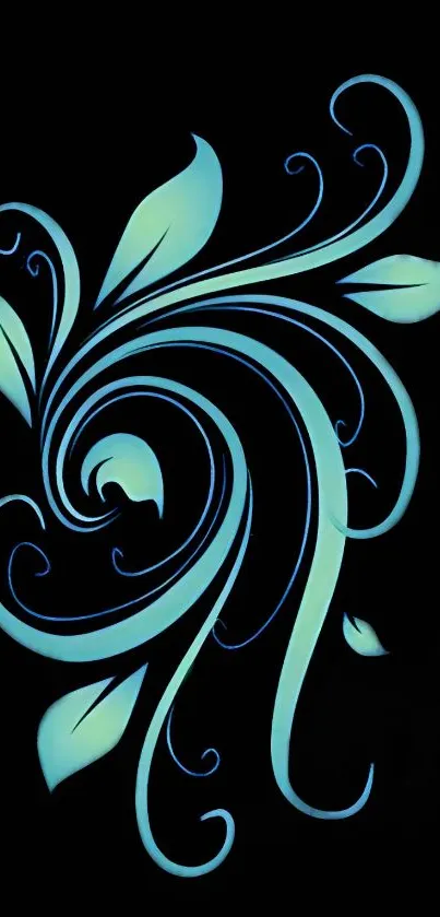 Abstract blue swirl design on dark background wallpaper.