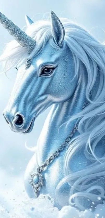 Elegant blue unicorn fantasy art for mobile wallpaper.
