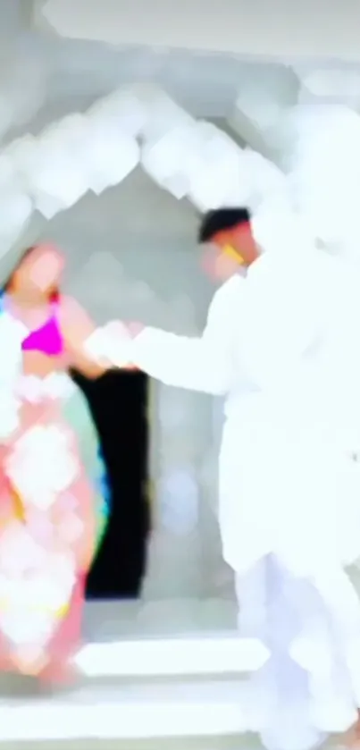 Blurry image of a couple in traditional attire creating an artistic effect.