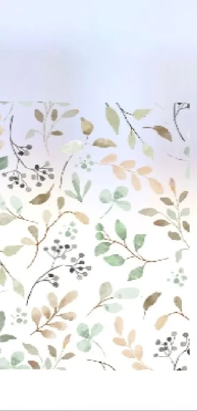 Wallpaper with pastel botanical leaves in elegant pattern.