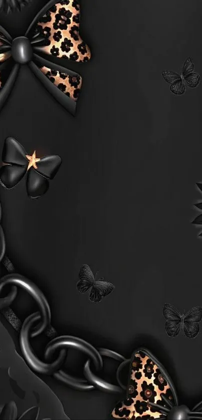 Elegant black wallpaper with bows and chains.