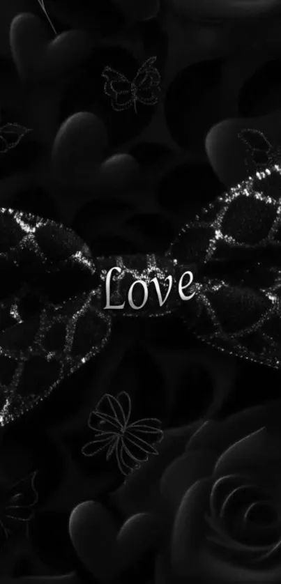 Elegant black wallpaper with a bow and love theme.