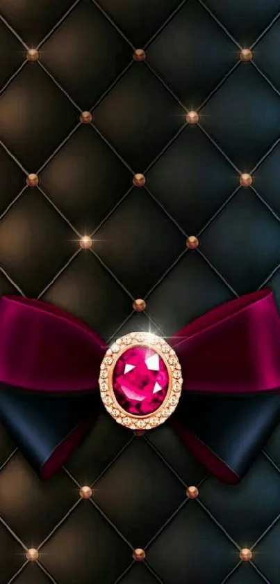 Luxurious burgundy bow and diamond wallpaper.