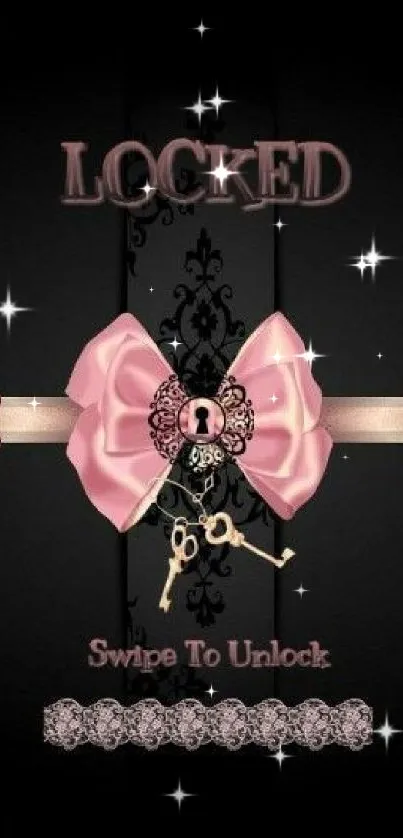 Elegant black wallpaper with pink bow and key design