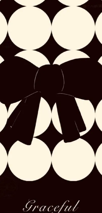 Elegant bow pattern on cream circles with dark brown backdrop.