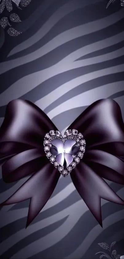Mobile wallpaper with bow and heart on zebra pattern.