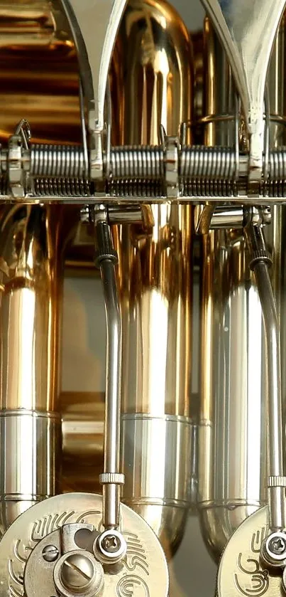 Close-up of brass instrument parts with metallic finish.