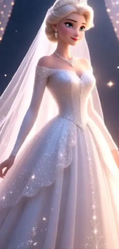 Elegant animated bride in a sparkling gown