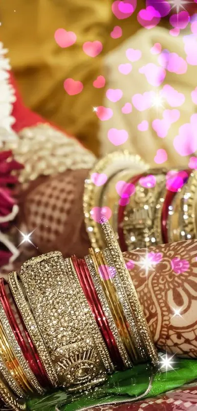 Intricate bridal henna with elegant bangles and floral accents.