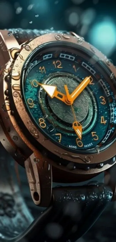 Elegant bronze watch with splash effect.