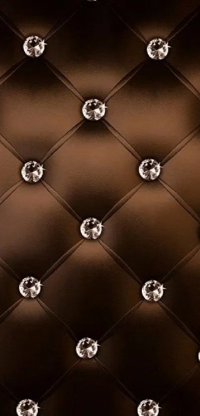 Elegant brown leather with diamond accents for mobile wallpaper.