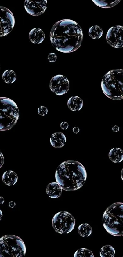 Elegant black wallpaper with reflective bubbles.