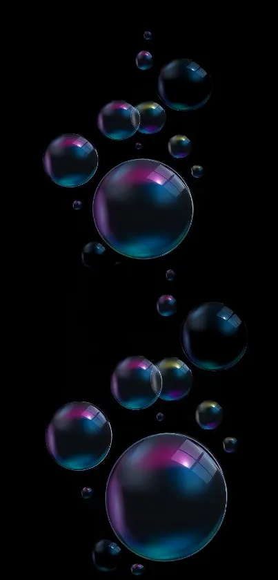 Black wallpaper with colorful bubbles for mobile phone.