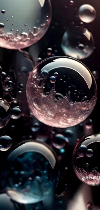 Elegant dark bubble wallpaper for mobile phone, with a reflective design.