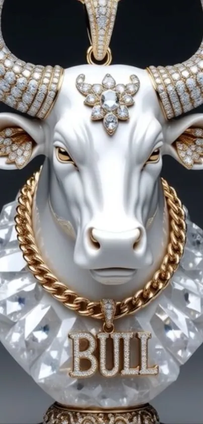 Luxurious bull sculpture adorned with gems.