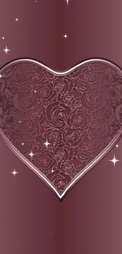 Burgundy heart wallpaper with floral patterns.