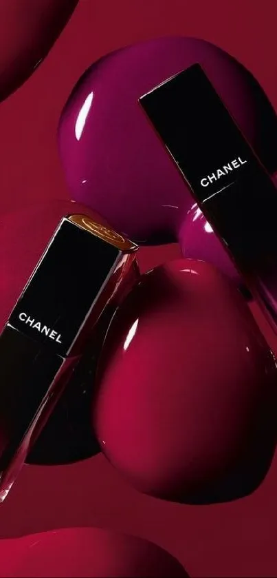 Chanel-themed wallpaper with glossy burgundy and stylish elements.