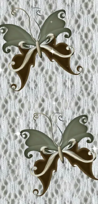 Elegant butterfly design on gray textured wallpaper.