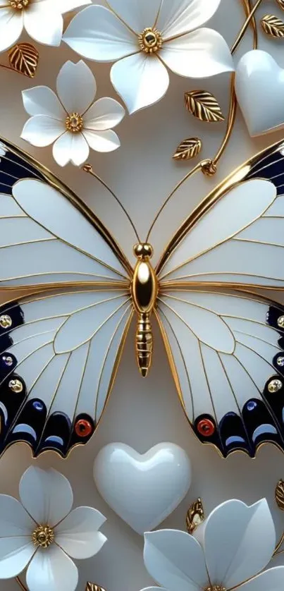 Elegant butterfly and flowers on mobile wallpaper.