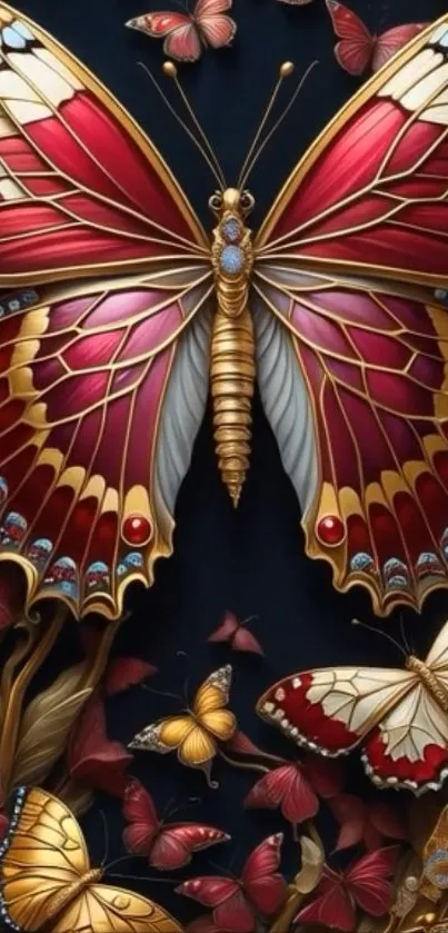 Elegant butterfly art wallpaper with bold colors and intricate design.