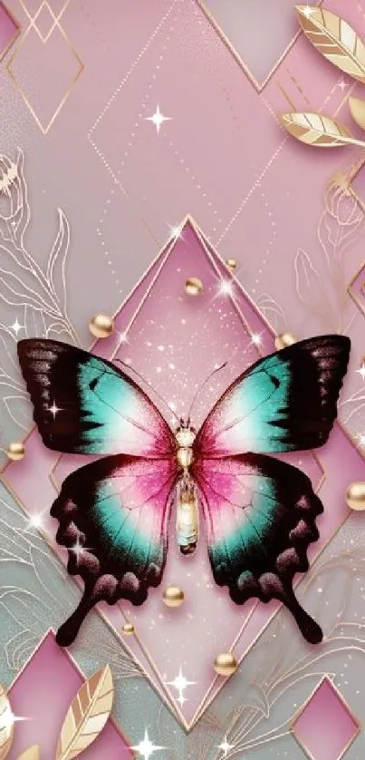 Elegant butterfly with geometric pastel background design.