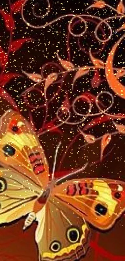 Elegant butterfly in fiery hues on artistic mobile wallpaper.