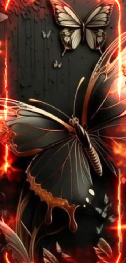Elegant butterfly surrounded by intricate floral design on a black background.