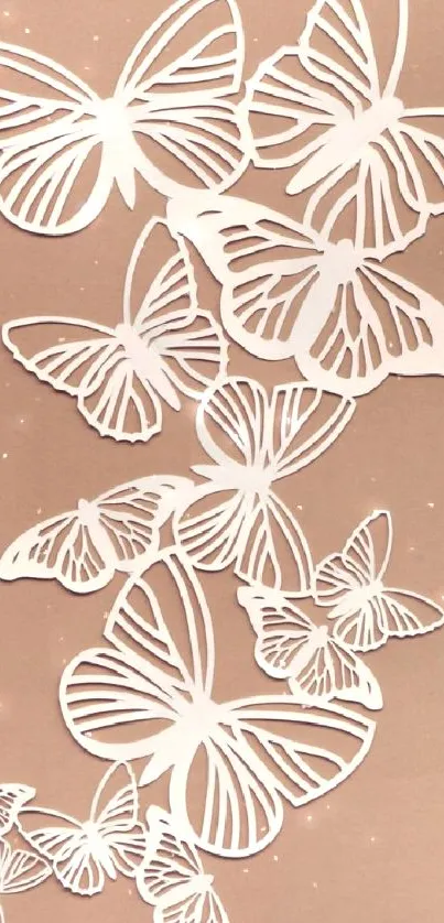 Intricate white butterfly design on a beige background wallpaper.