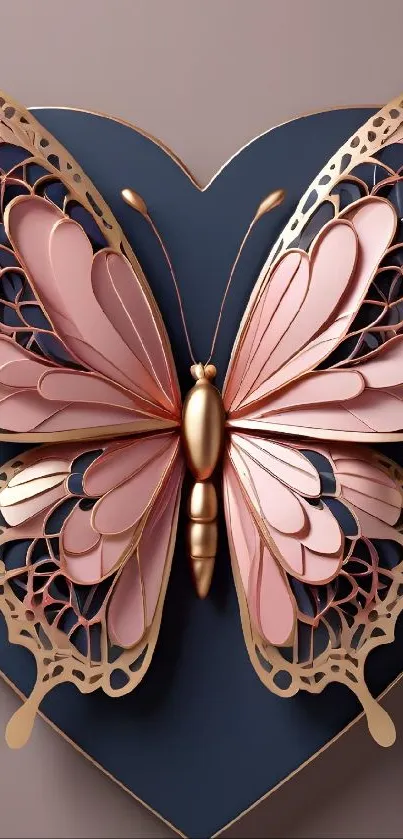 Intricate butterfly in pink and gold design.