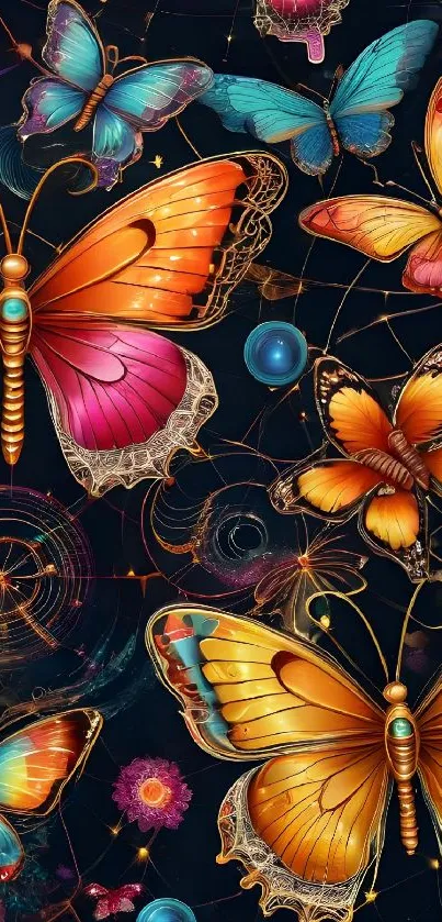 Elegant wallpaper featuring colorful butterflies in detailed patterns.