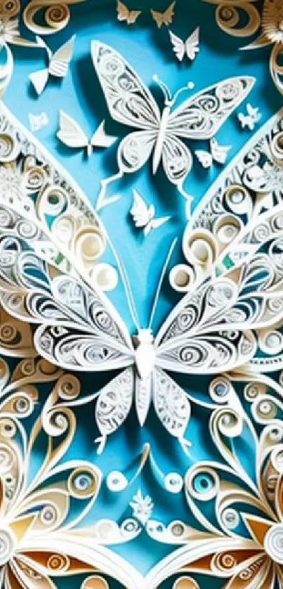 Intricate butterfly artwork with a turquoise background