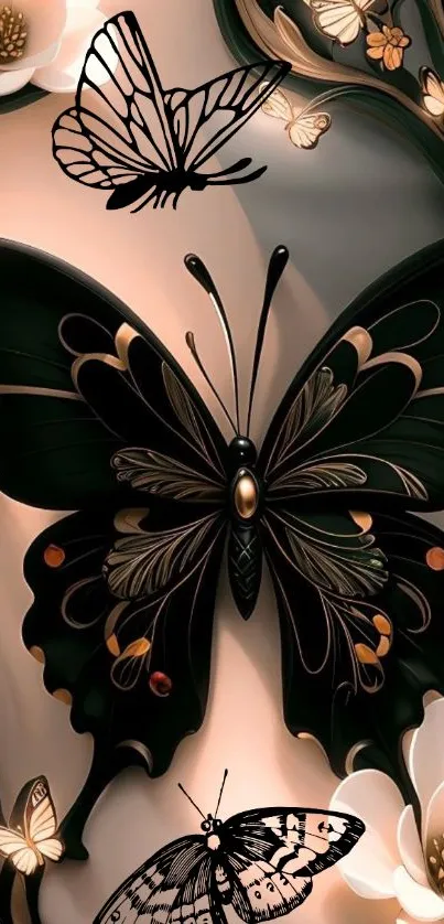 Elegant butterfly art with floral accents.
