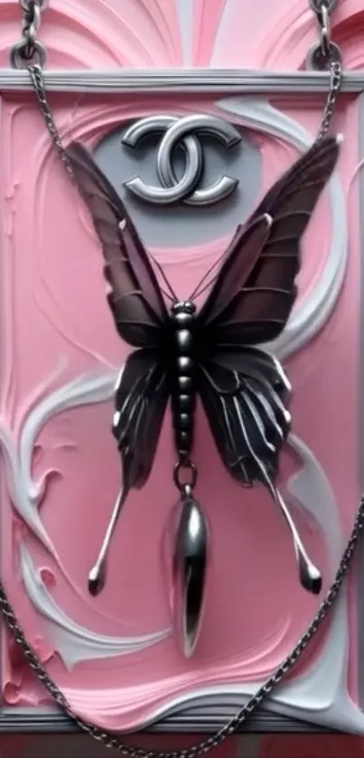 Elegant metallic butterfly on a pink background