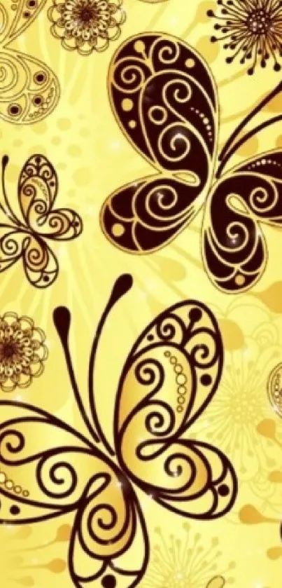 Elegant gold and black butterfly wallpaper for mobile.