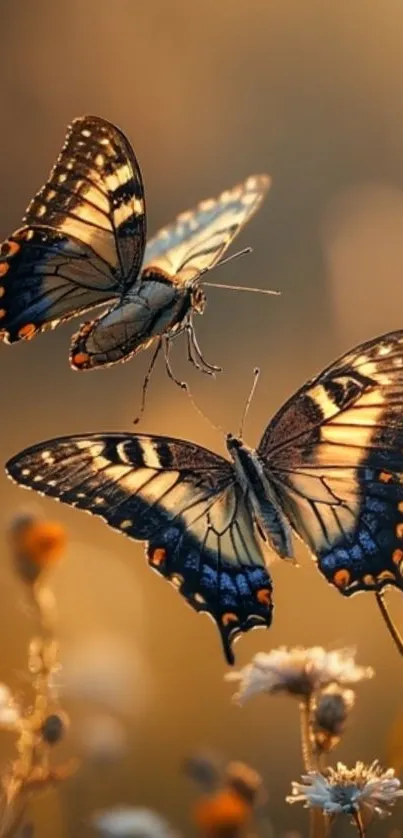 Two butterflies dancing among wildflowers.