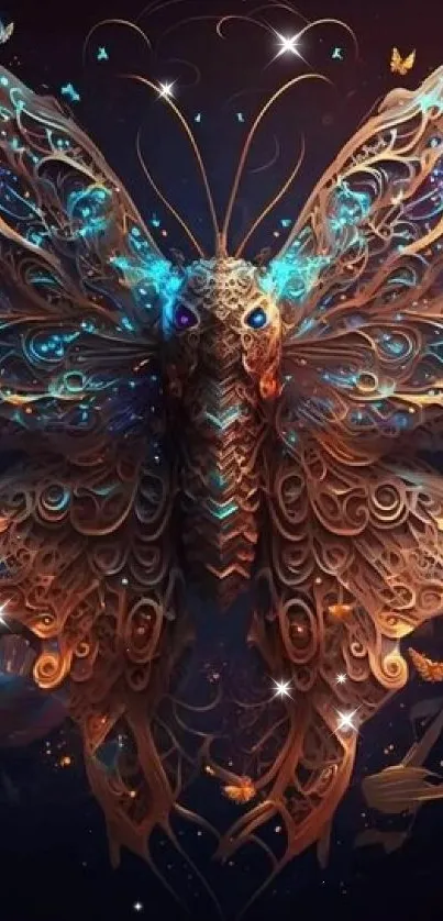 Intricate fantasy butterfly with glowing accents on a dark background.