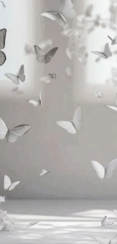 Elegant butterflies gracefully flying in a tranquil background.