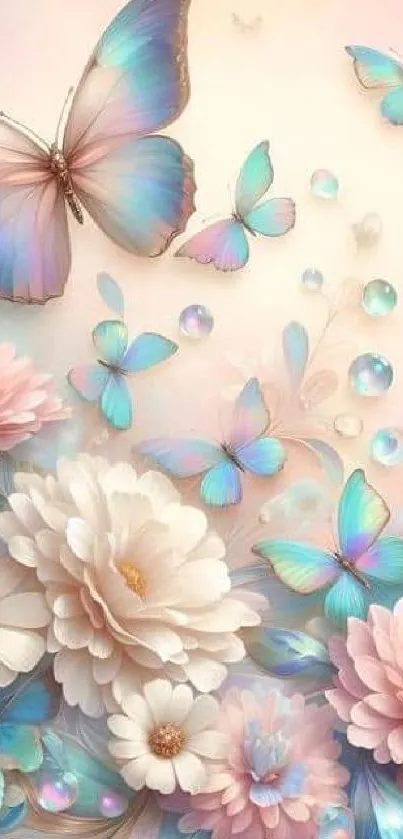 Pastel butterfly and floral design with elegant blossoms for mobile wallpaper.