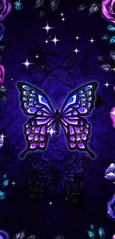 Elegant purple butterfly with floral borders.