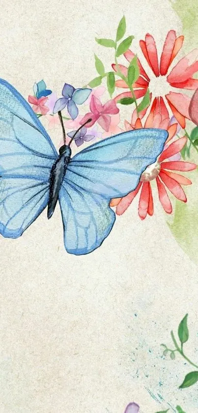 Watercolor butterfly and floral mobile wallpaper with vibrant colors.