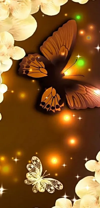 Elegant butterfly and floral mobile wallpaper with glowing accents.