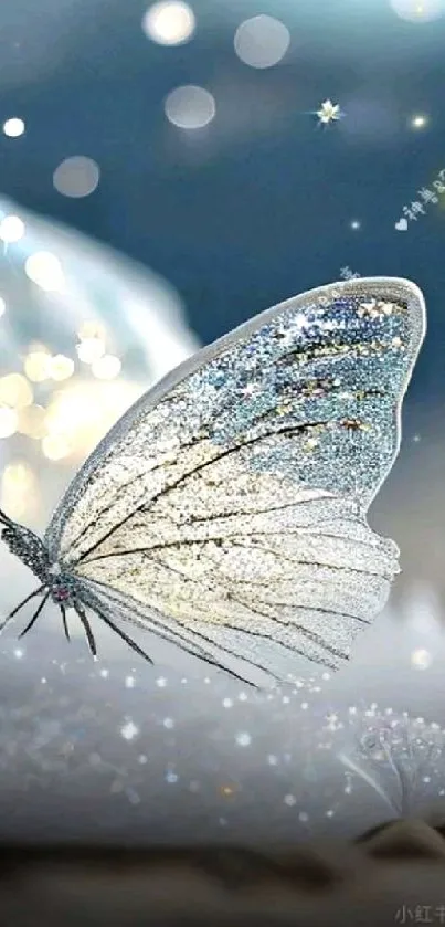 Elegant butterfly sparkling in bokeh light.