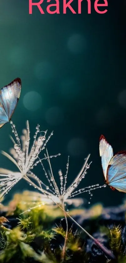 Elegant butterfly glow with teal background and gentle lighting.