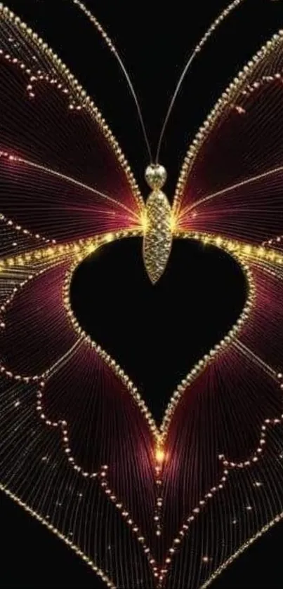 Elegant butterfly heart wallpaper design glowing with intricate details.