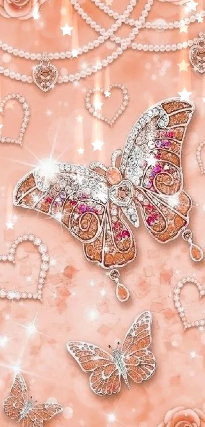 Butterfly jewel wallpaper with roses and lace.