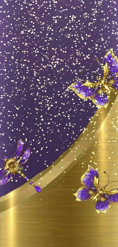 Purple and gold butterfly wallpaper for phones.